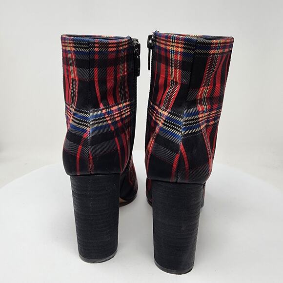 J. Renee Barbet Heeled Booties Women 8M Plaid Red Black Blue Block Heel Side Zip - Picture 6 of 12